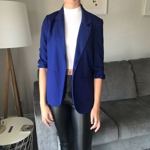 Forever 21 Navy Blue Blazer with Cuffed Sleeves